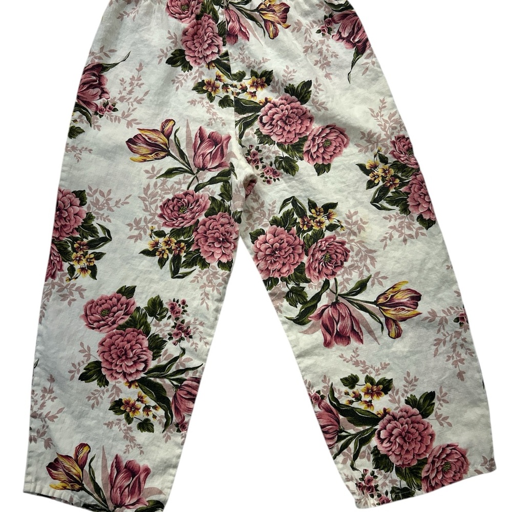 100% Linen Floral Women Pajamas Set - Pink and Cream.XL - Picture 9 of 11